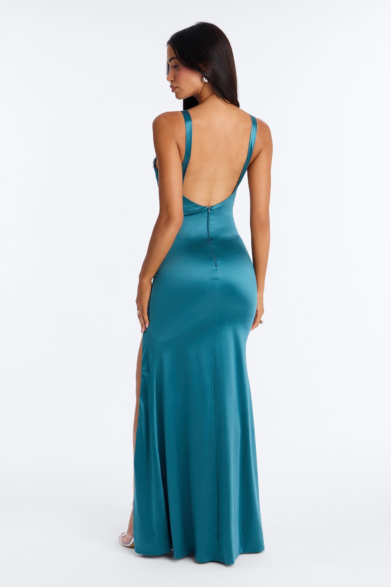 Thea Lace Satin Maxi Dress - Jade