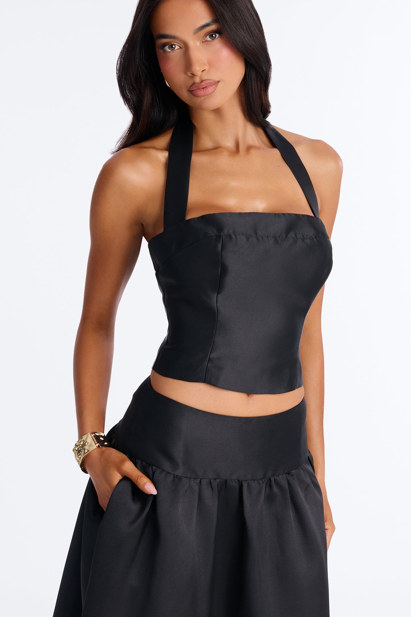 Margot Taffeta Midi Skirt Set - Black