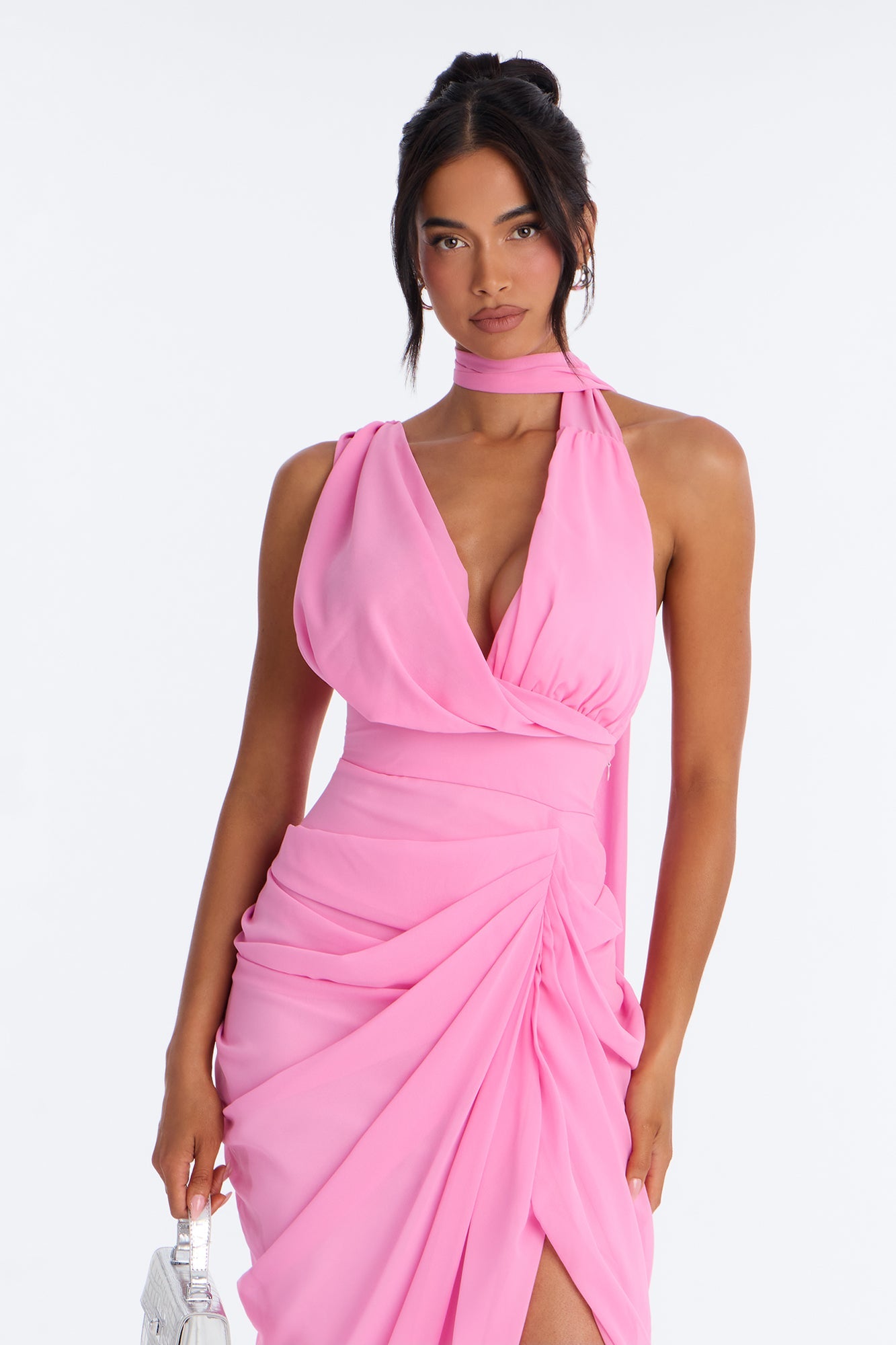 Main Character Ruched Chiffon Gown - Light Pink Fashion Nova