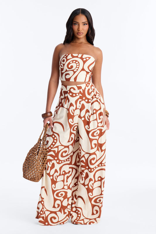 Sienna Strapless Pant Set - Brown/combo