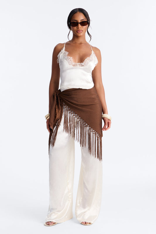 Elsa Satin Waist Scarf Jumpsuit - Ivory