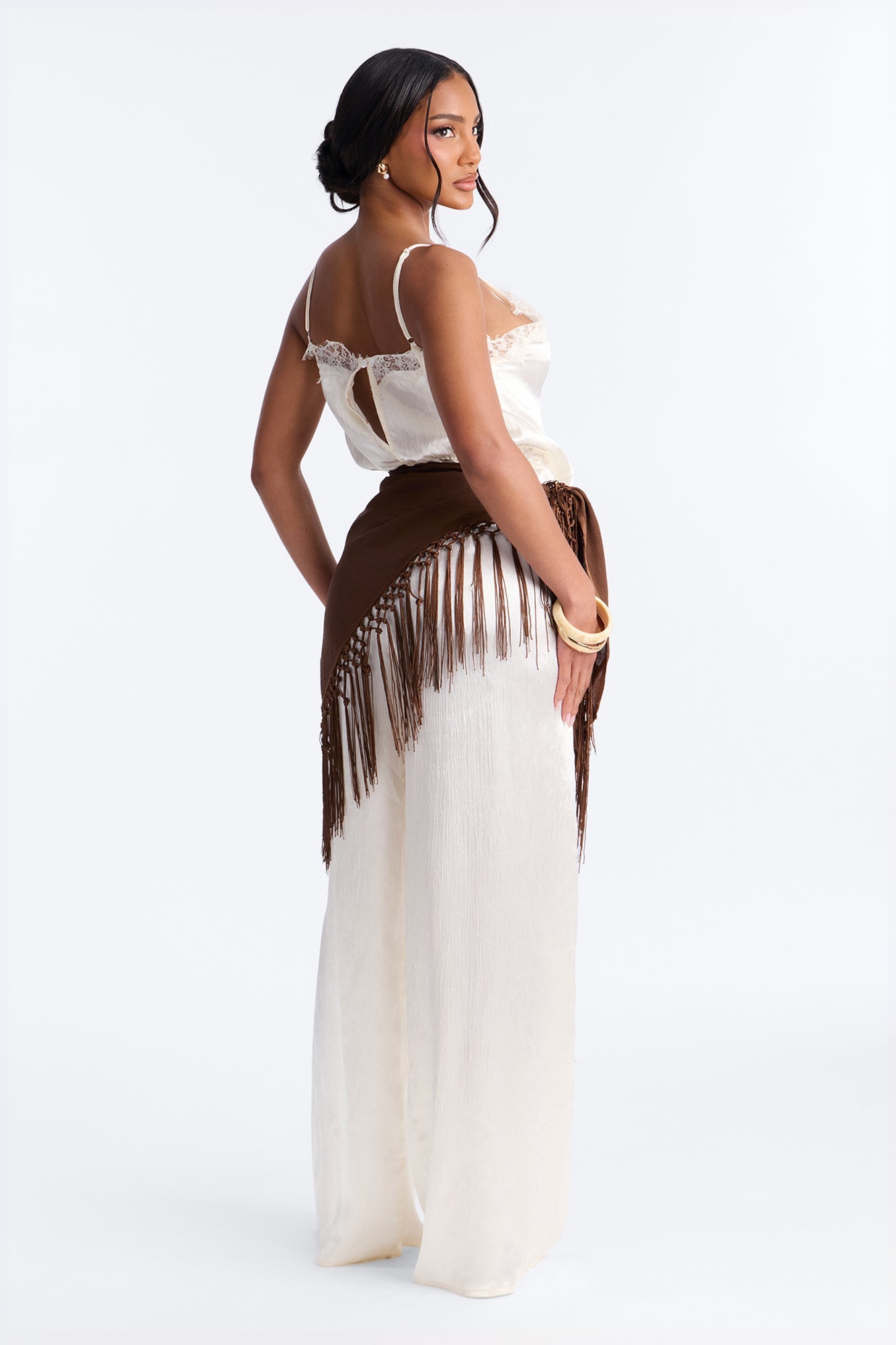 Elsa Satin Waist Scarf Jumpsuit - Ivory