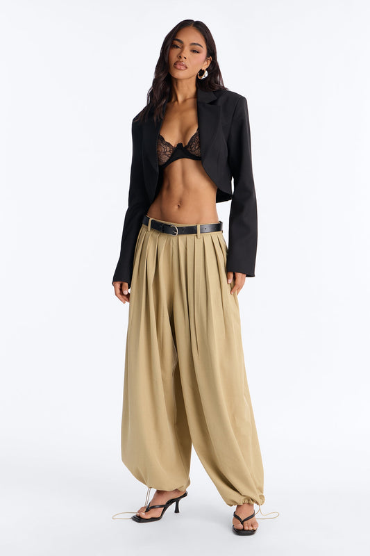 Gemma High Rise Belted Jogger - Khaki