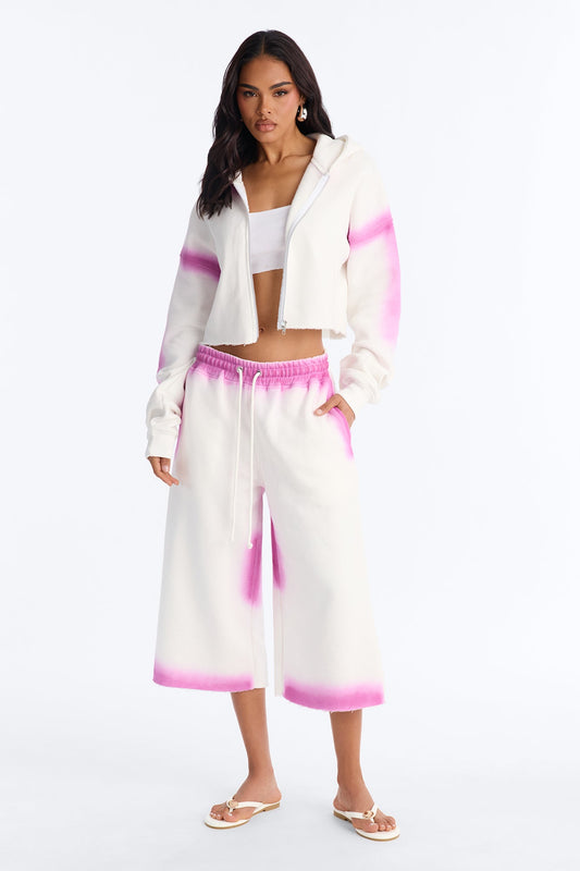 Urban Fleece Tie Dye Short Set - White/Pink