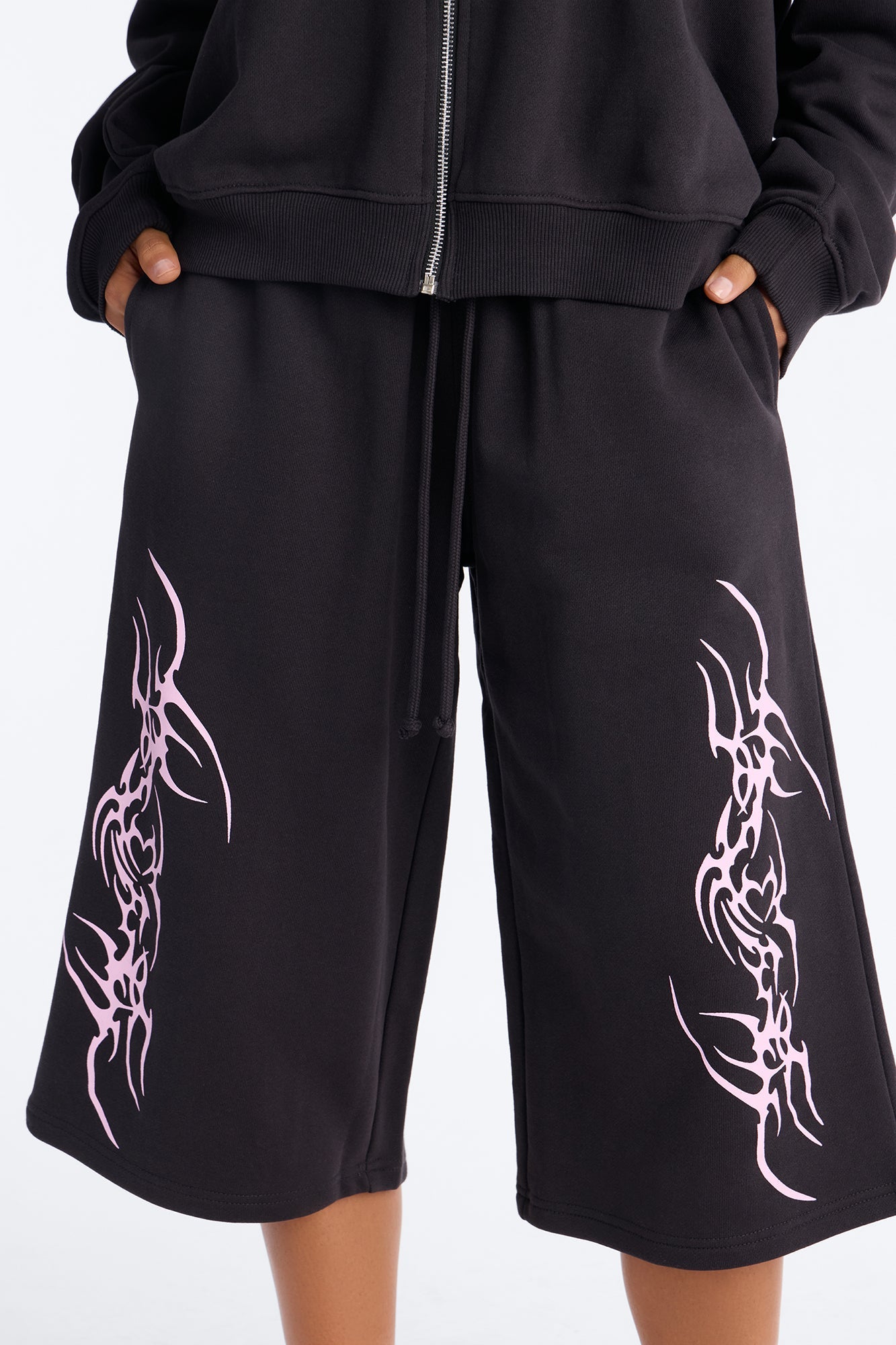 Pink Venom French Terry Jort Set - Black