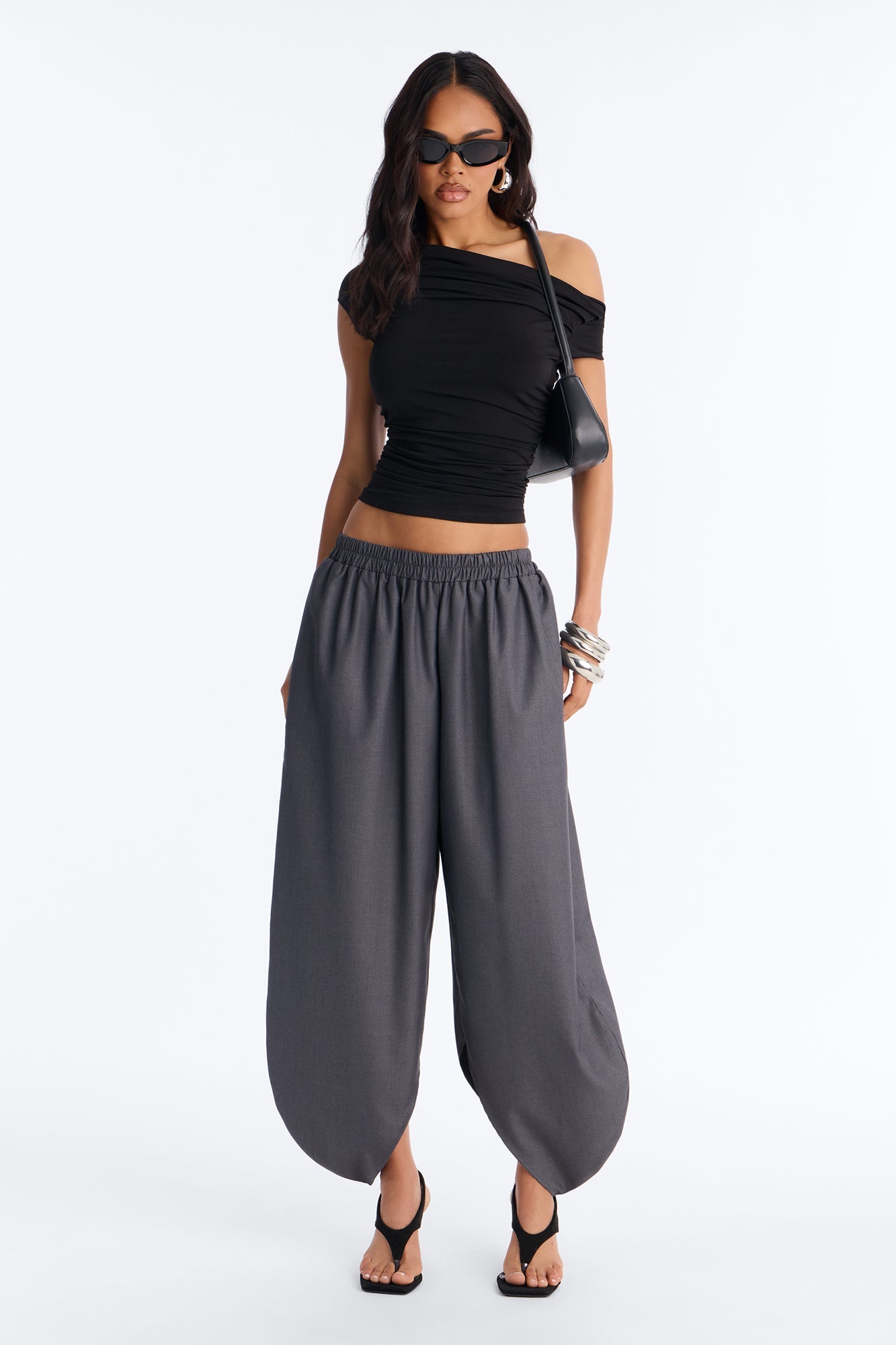 Bianca Barrel Leg Low Rise Pant - Charcoal