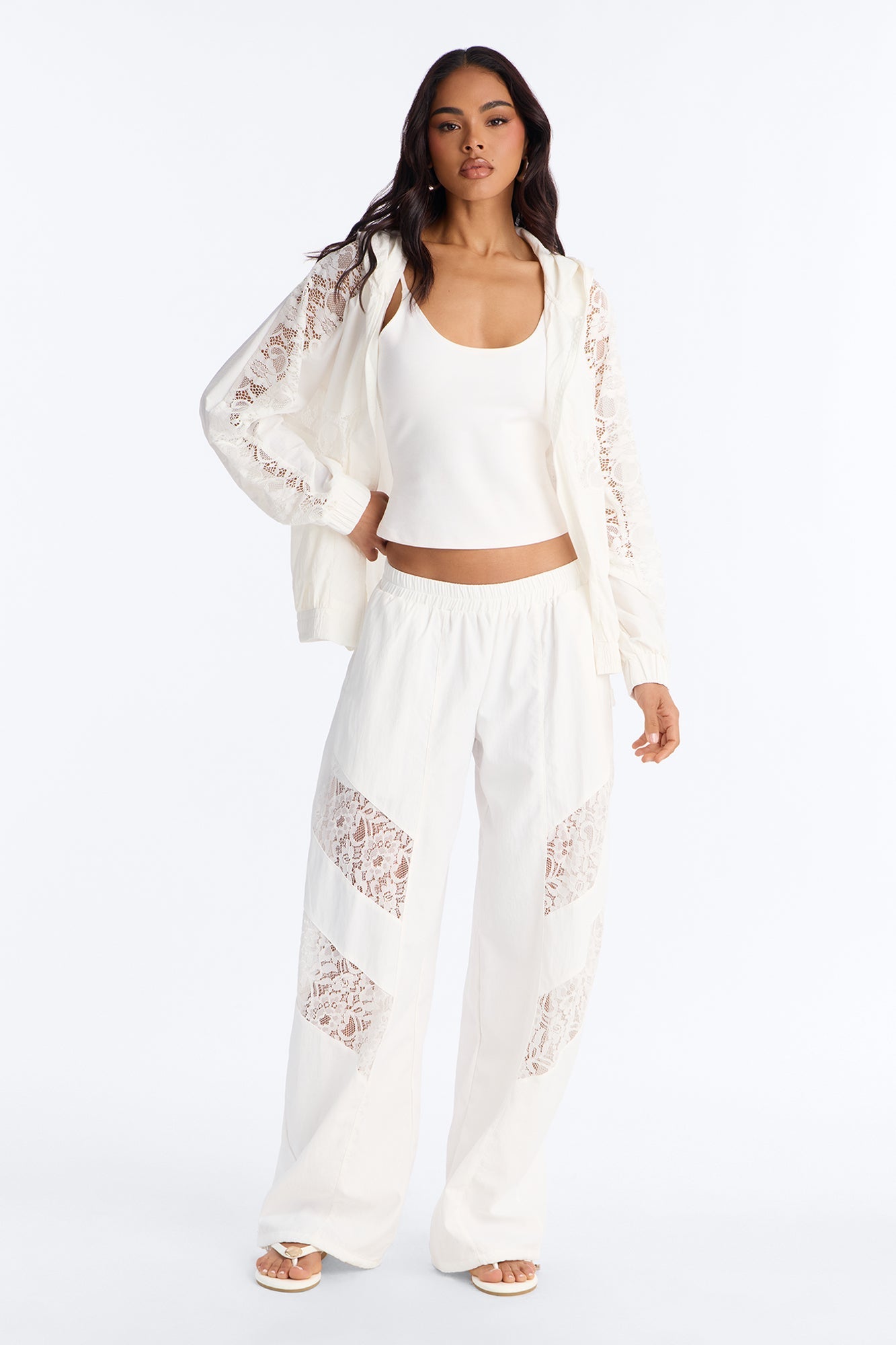 Sweet Addiction Lace Trim Windbreaker Jacket - White