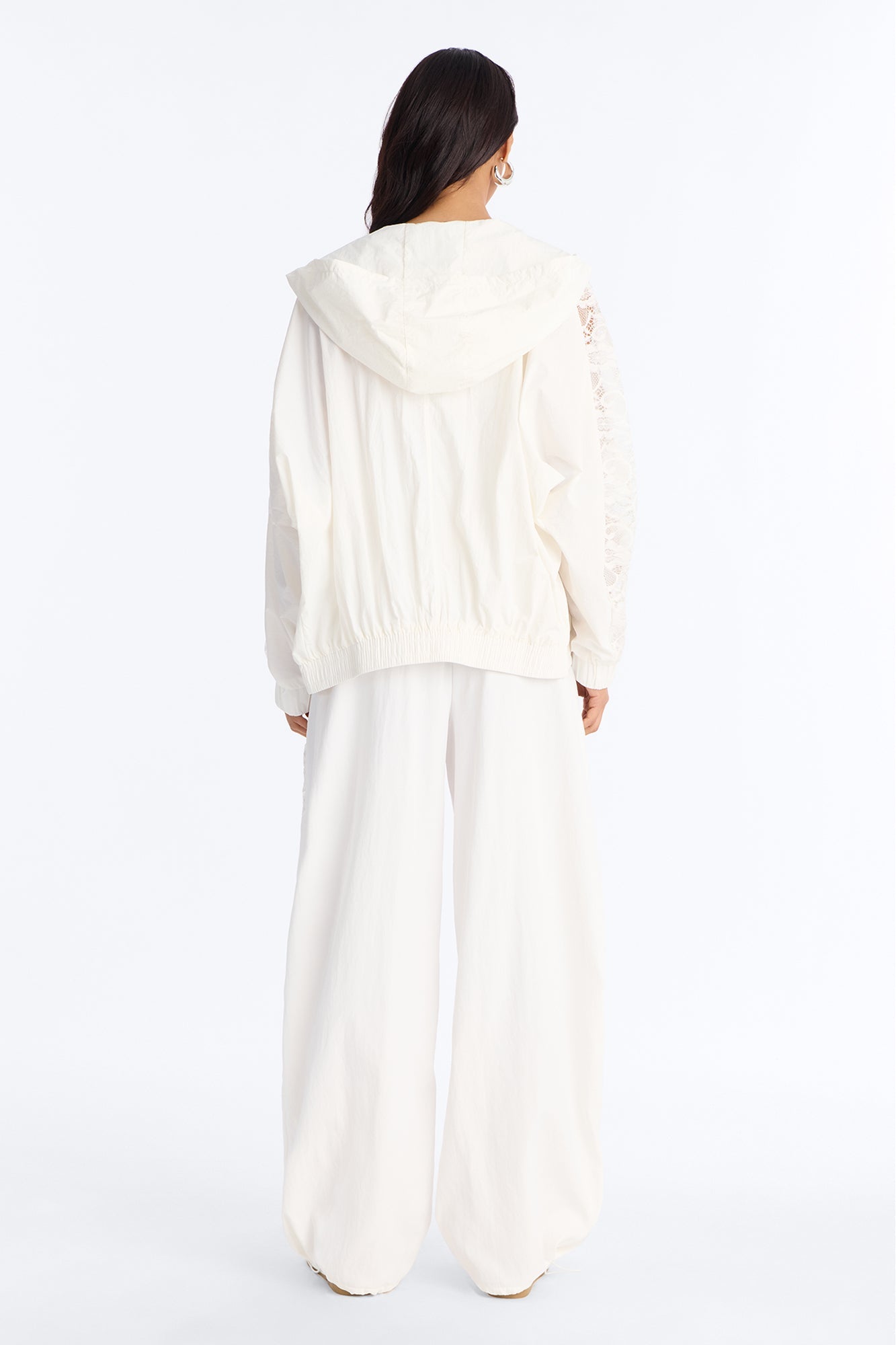 Sweet Addiction Lace Trim Windbreaker Pant - White