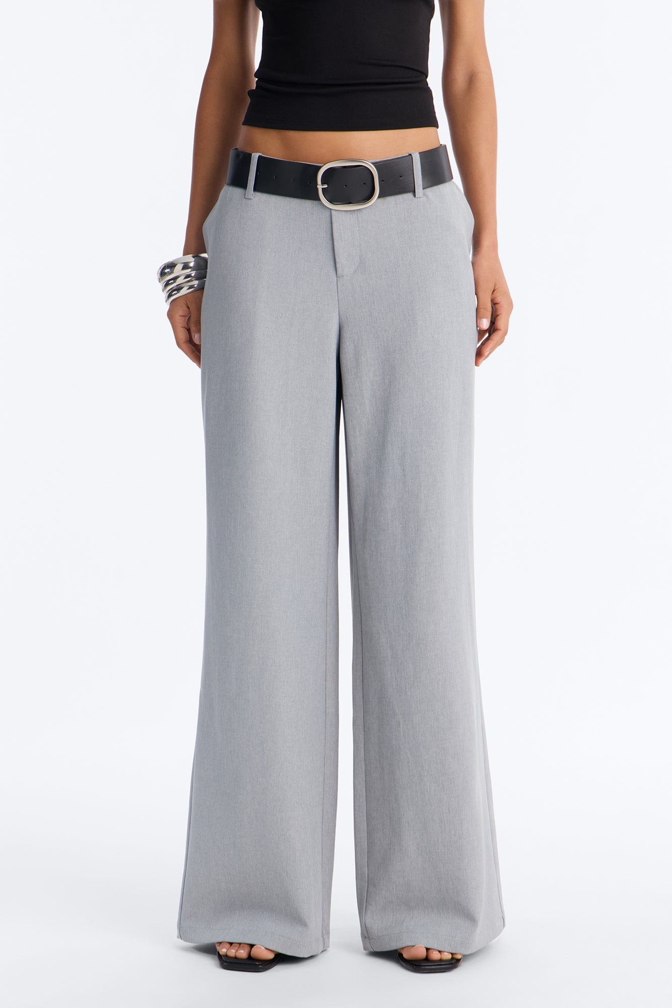Angelina Low Rise Belted Straight Leg Trouser - Grey