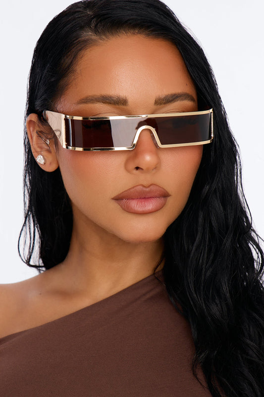 Side Eye Shield Sunglasses - Gold/Brown