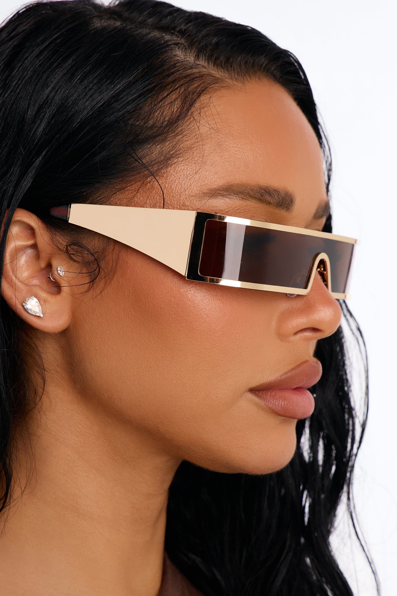 Side Eye Shield Sunglasses - Gold/Brown