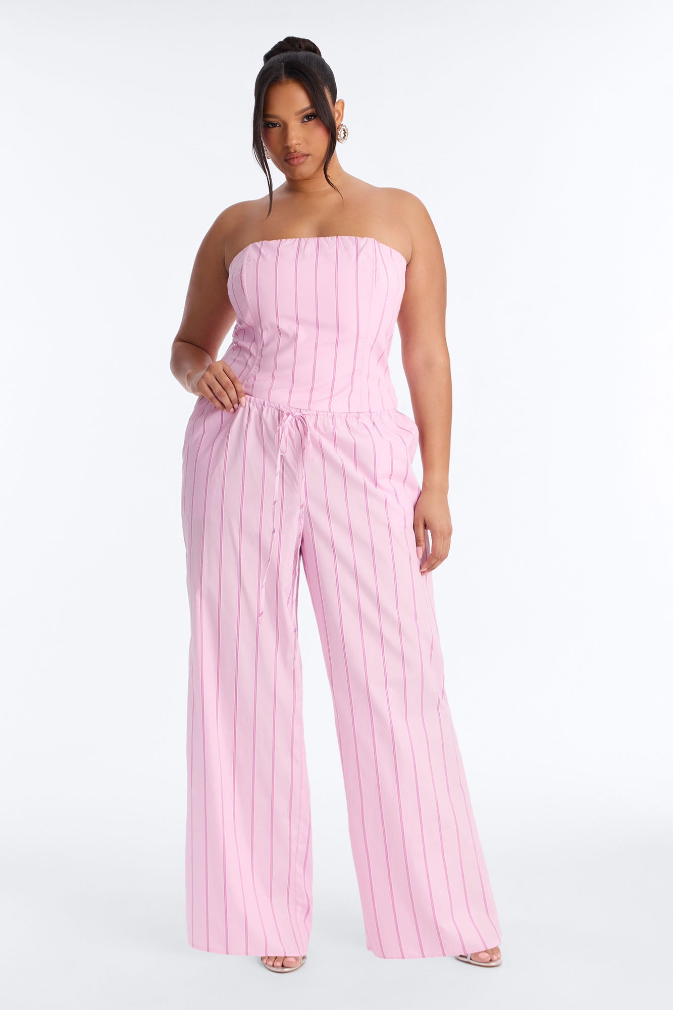 City Doll Corset Pinstripe Pant Set - Pink/combo