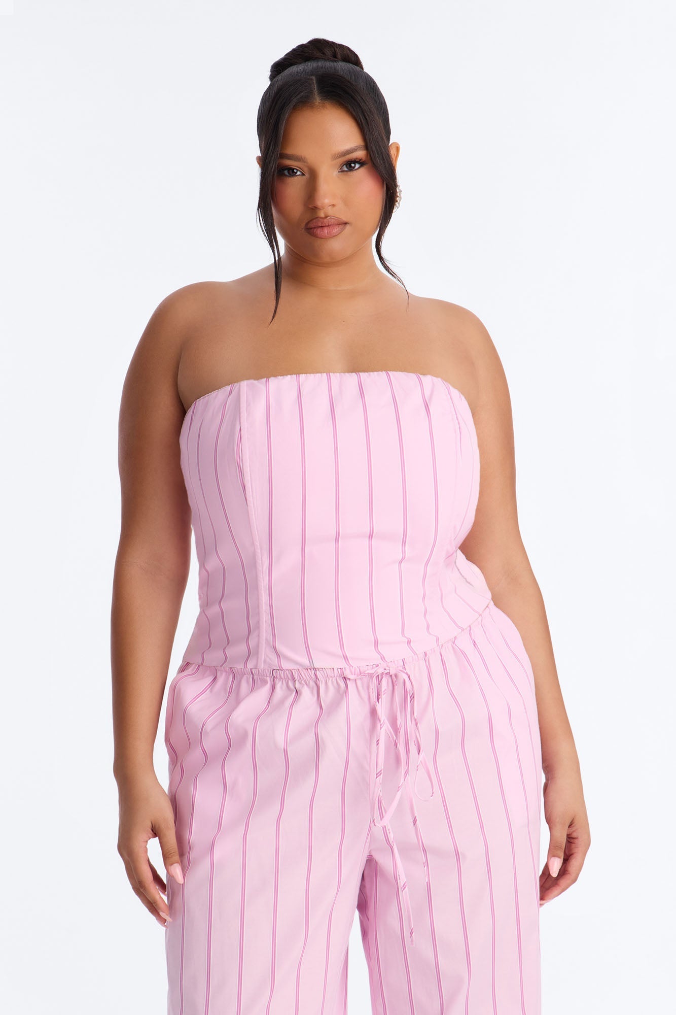 City Doll Corset Pinstripe Pant Set - Pink/combo