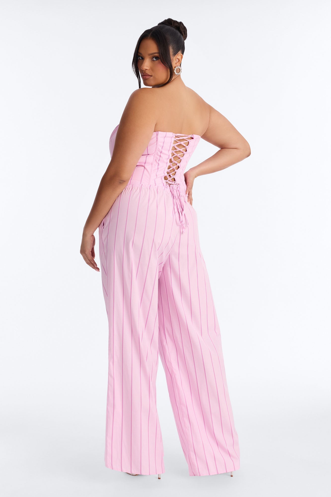 City Doll Corset Pinstripe Pant Set - Pink/combo