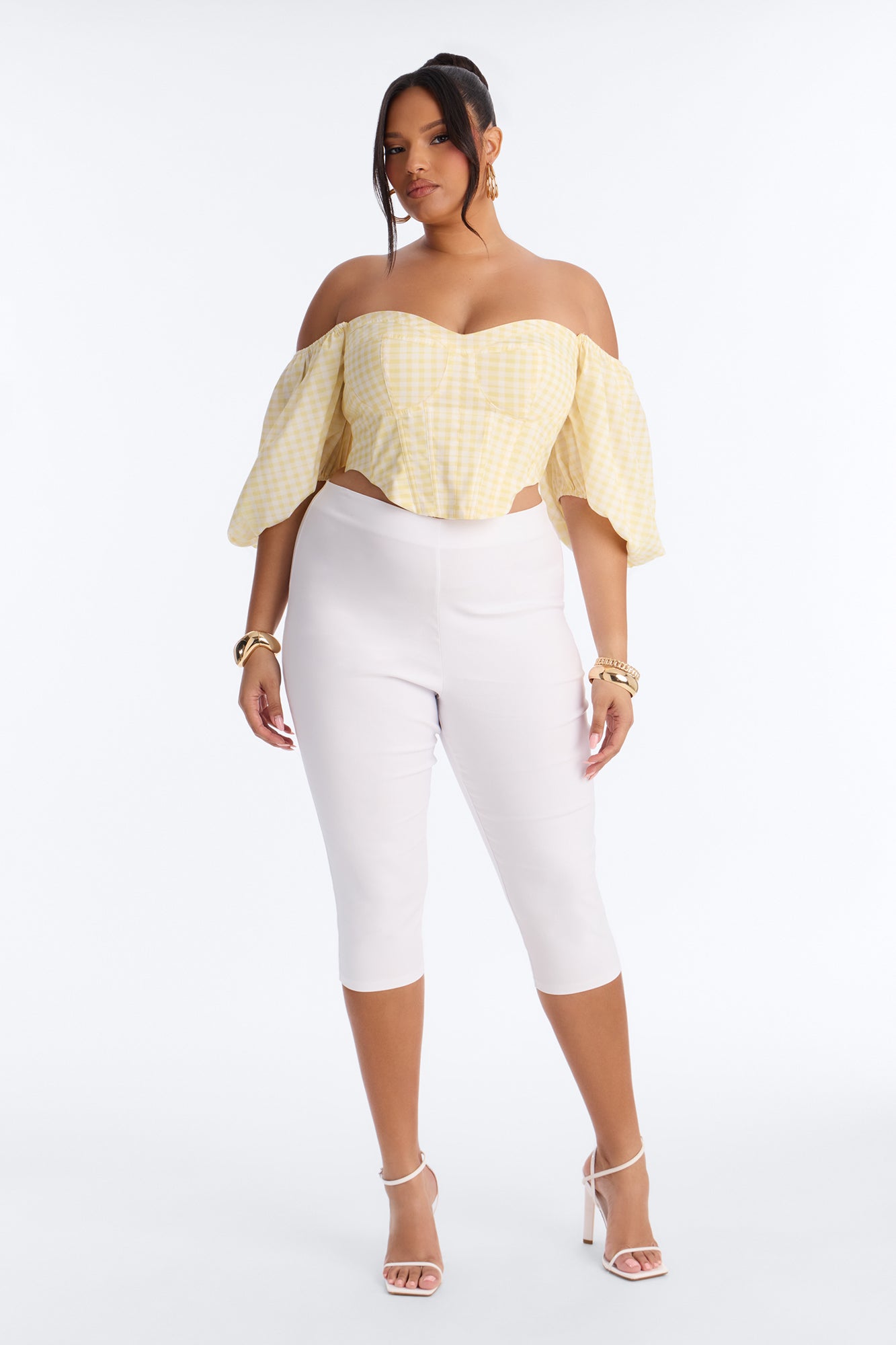 Sweet Like This Puff Sleeve Gingham Corset - Yellow/combo