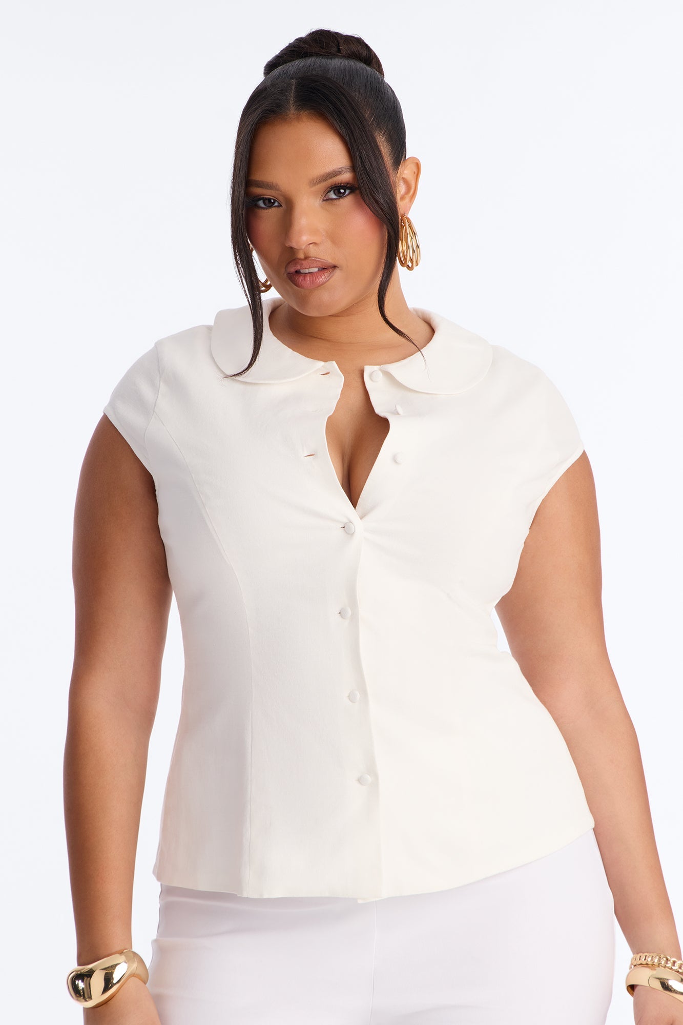 Little Cute Moment Tie Back Linen Shirt - White