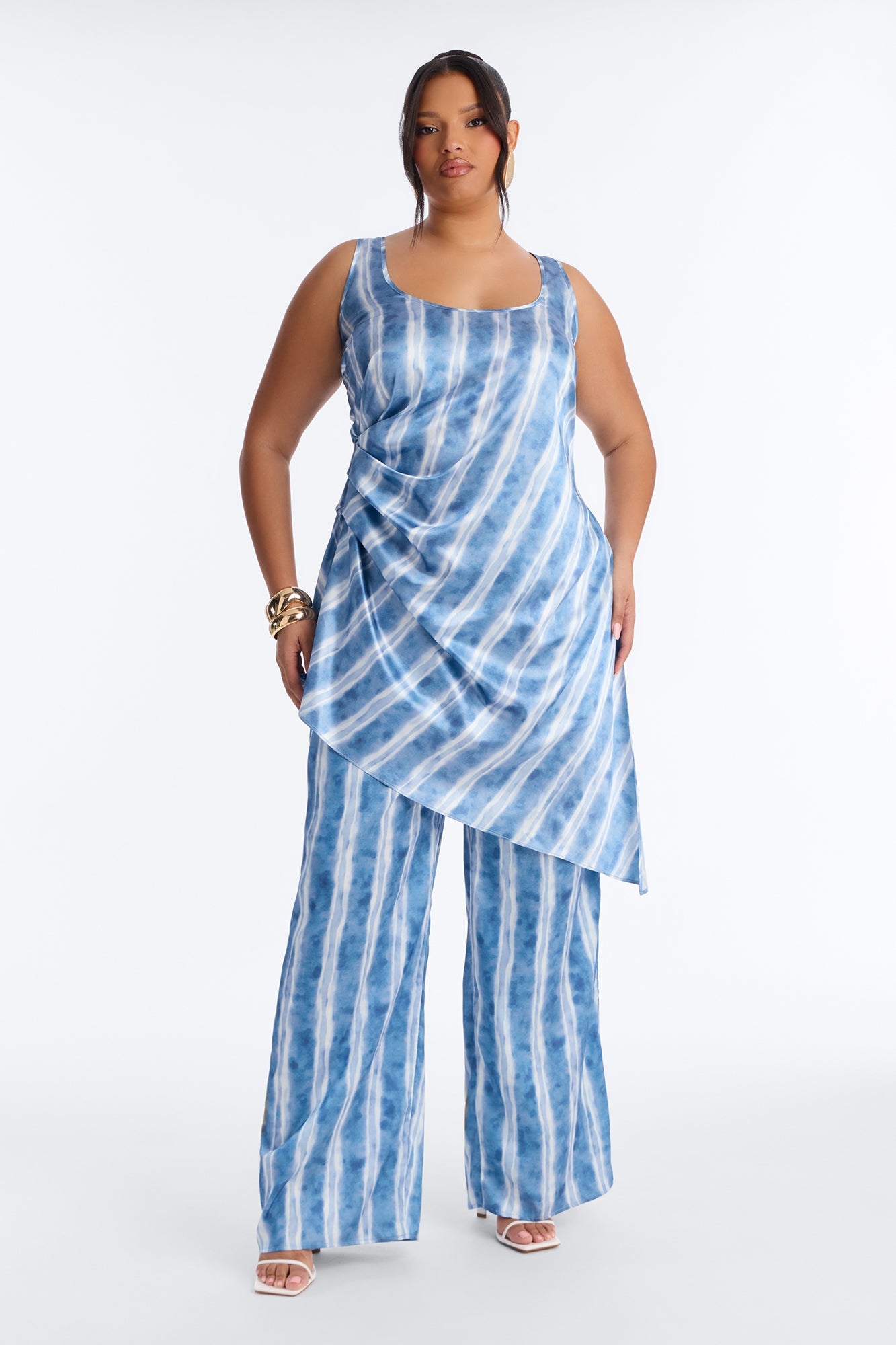 Pacific Blue Satin Pant Set - Blue