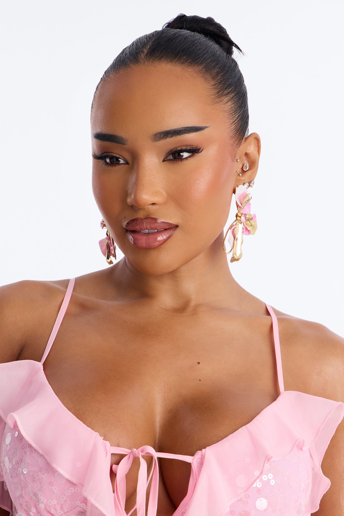 Sunlit Blossom Earrings - Gold/Pink
