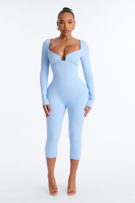 Scarlett Snatched Capri Jumpsuit - Light Blue