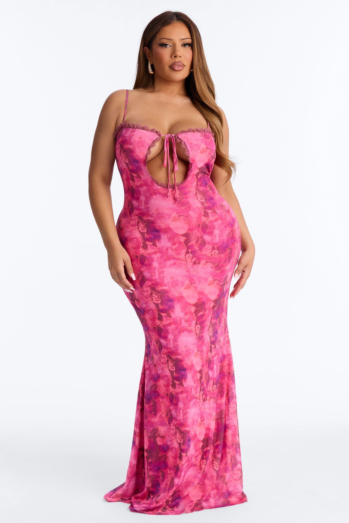 Selina Tie Dye Mesh Maxi Dress - Pink