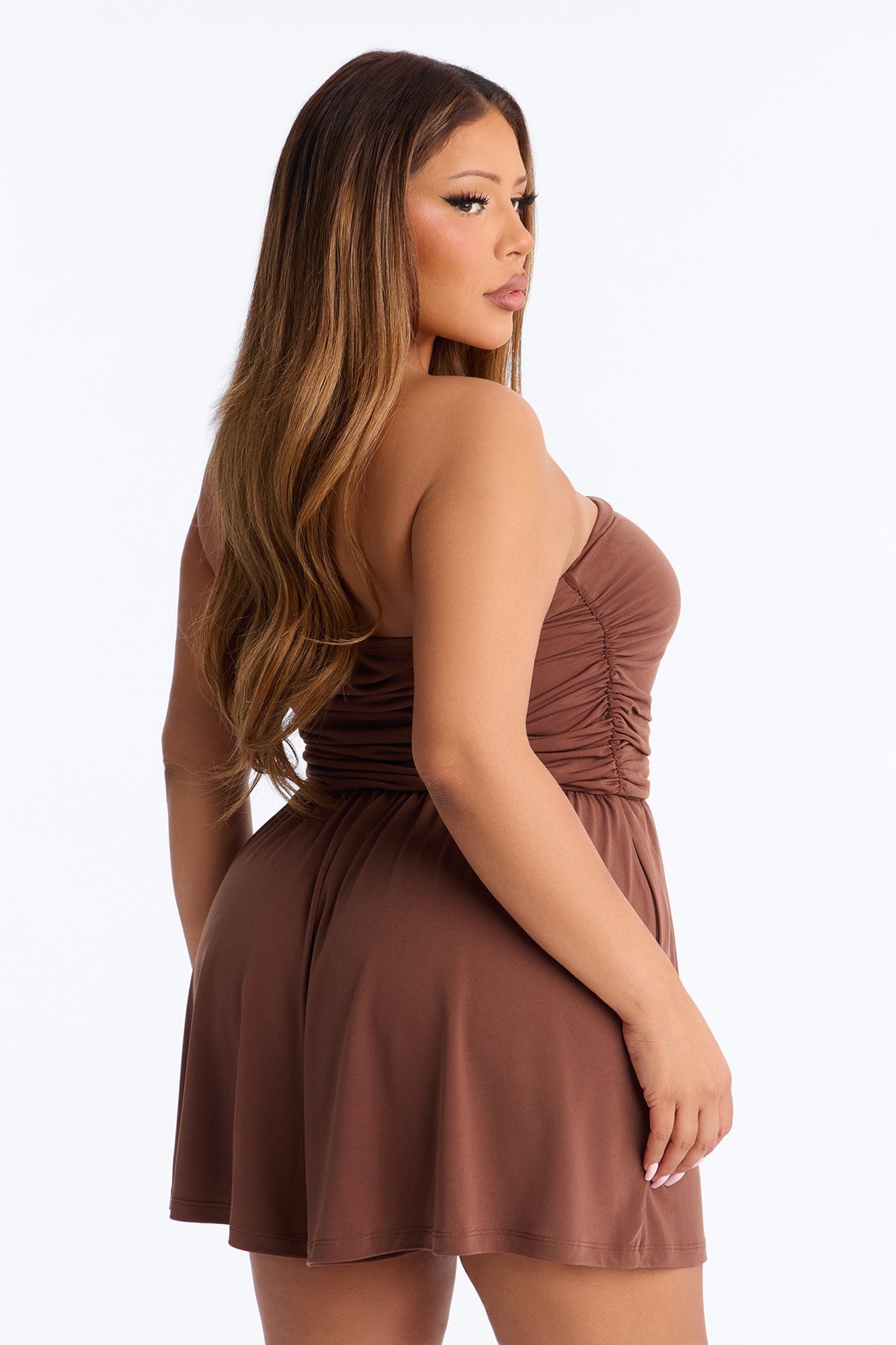 Krisha Strapless Flowy Romper - Brown