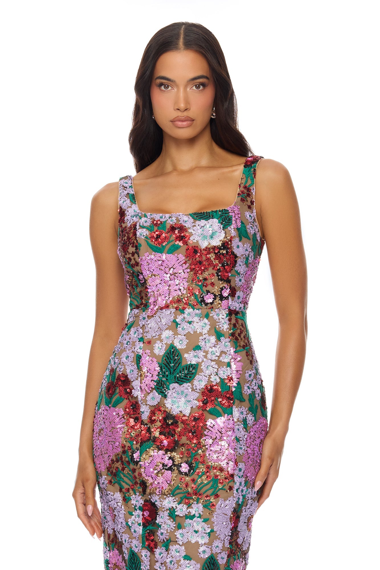 Mollory Mesh Embroidered Midi Dress - Purple/combo