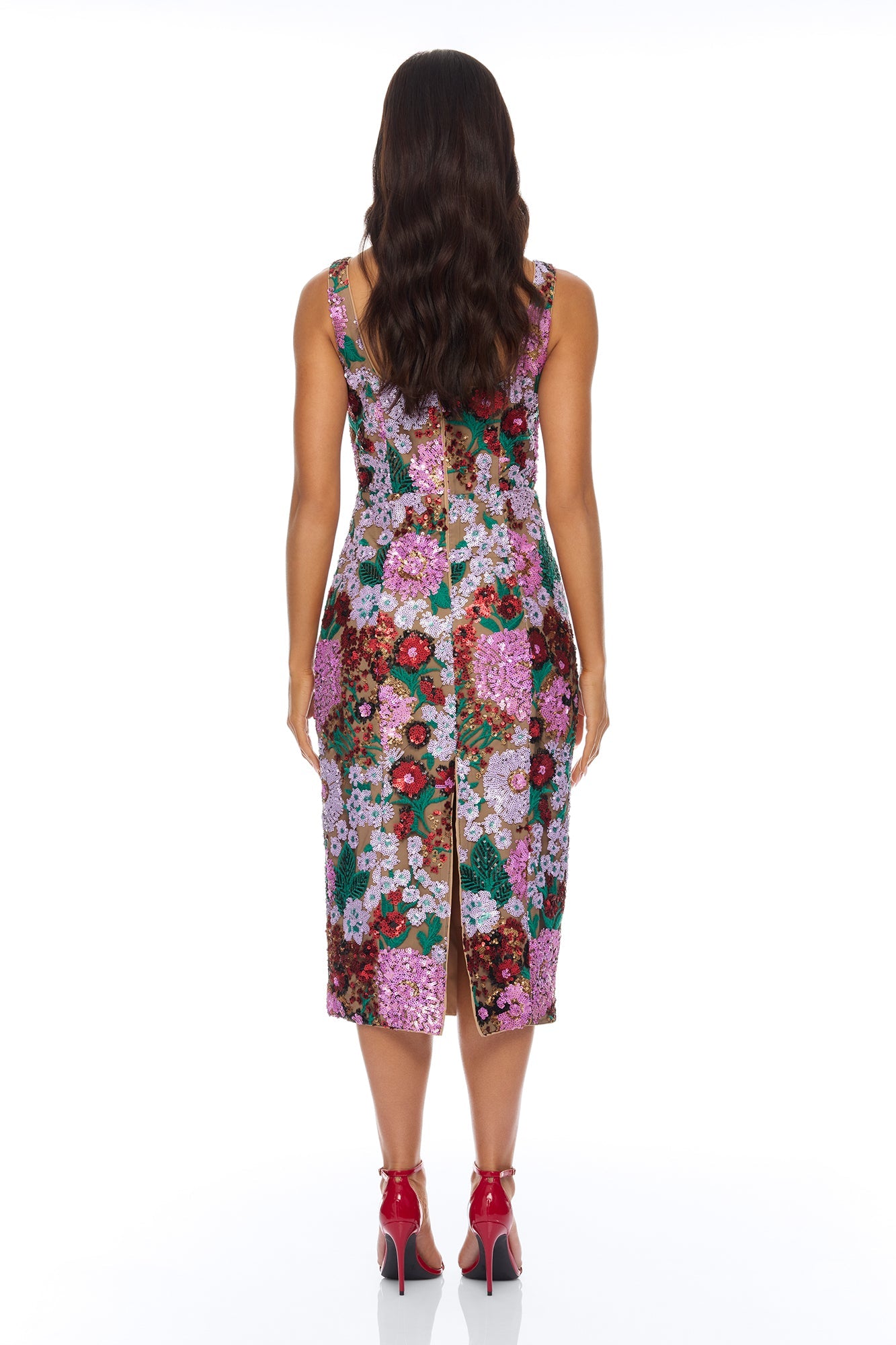 Mollory Mesh Embroidered Midi Dress - Purple/combo