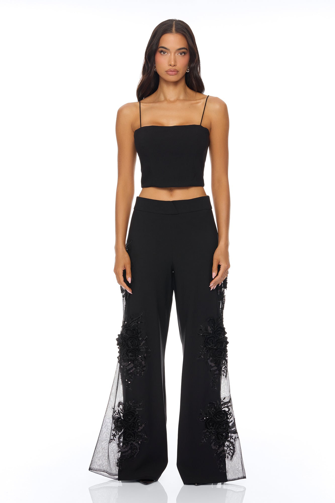 Sweet Serenity Embroidered Pant Set - Black