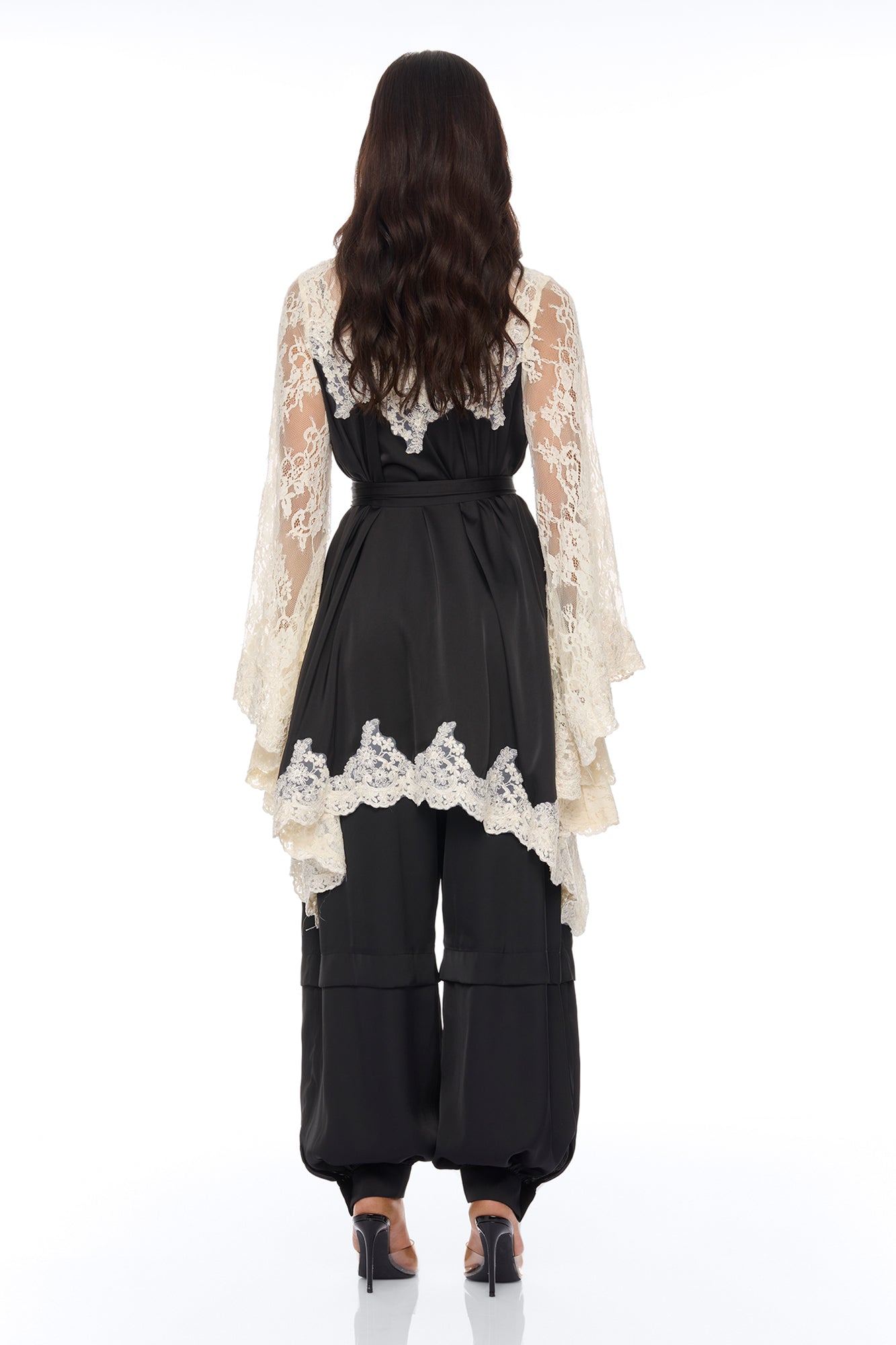 Cathryn Lace Satin Kimono - Black