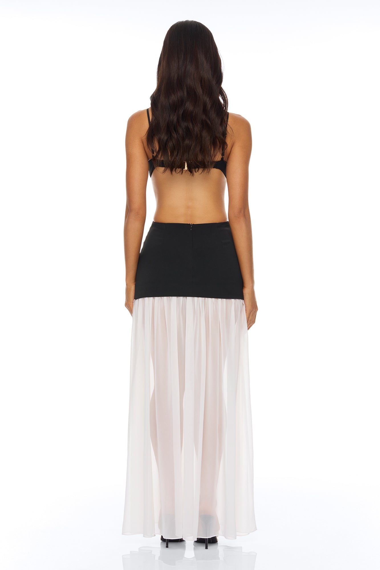 Cherry Blossom Backless Maxi Dress - Black/White