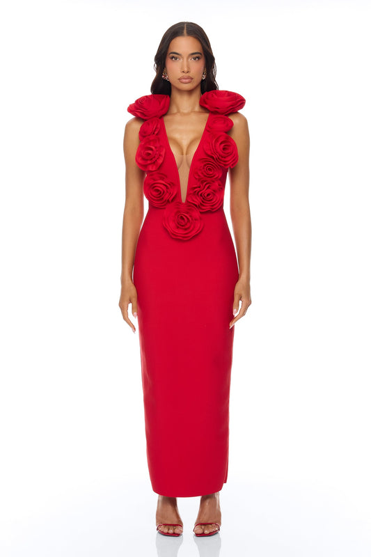 Rosalia Rosette Bandage Maxi Dress - Red