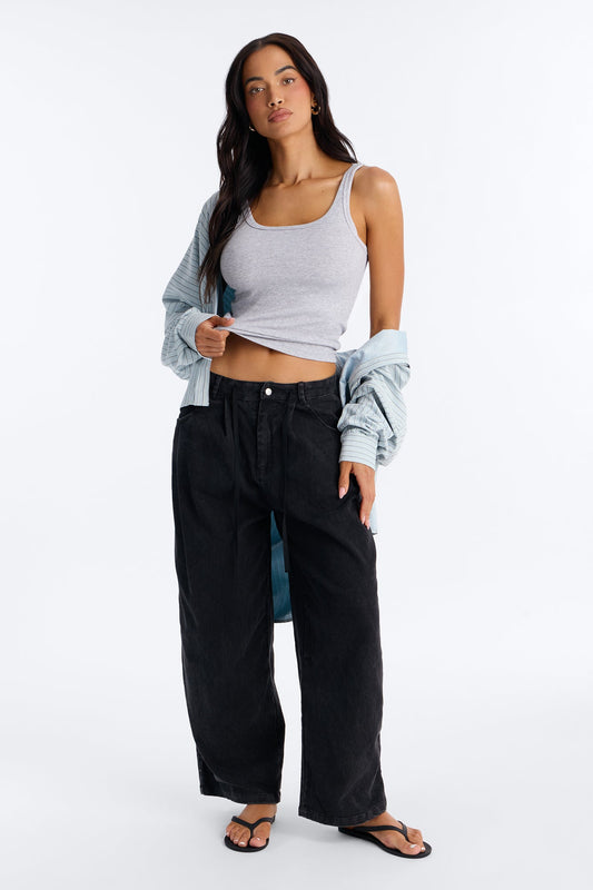 Georgie Washed Twill Barrel Leg Pant 33″ - Black