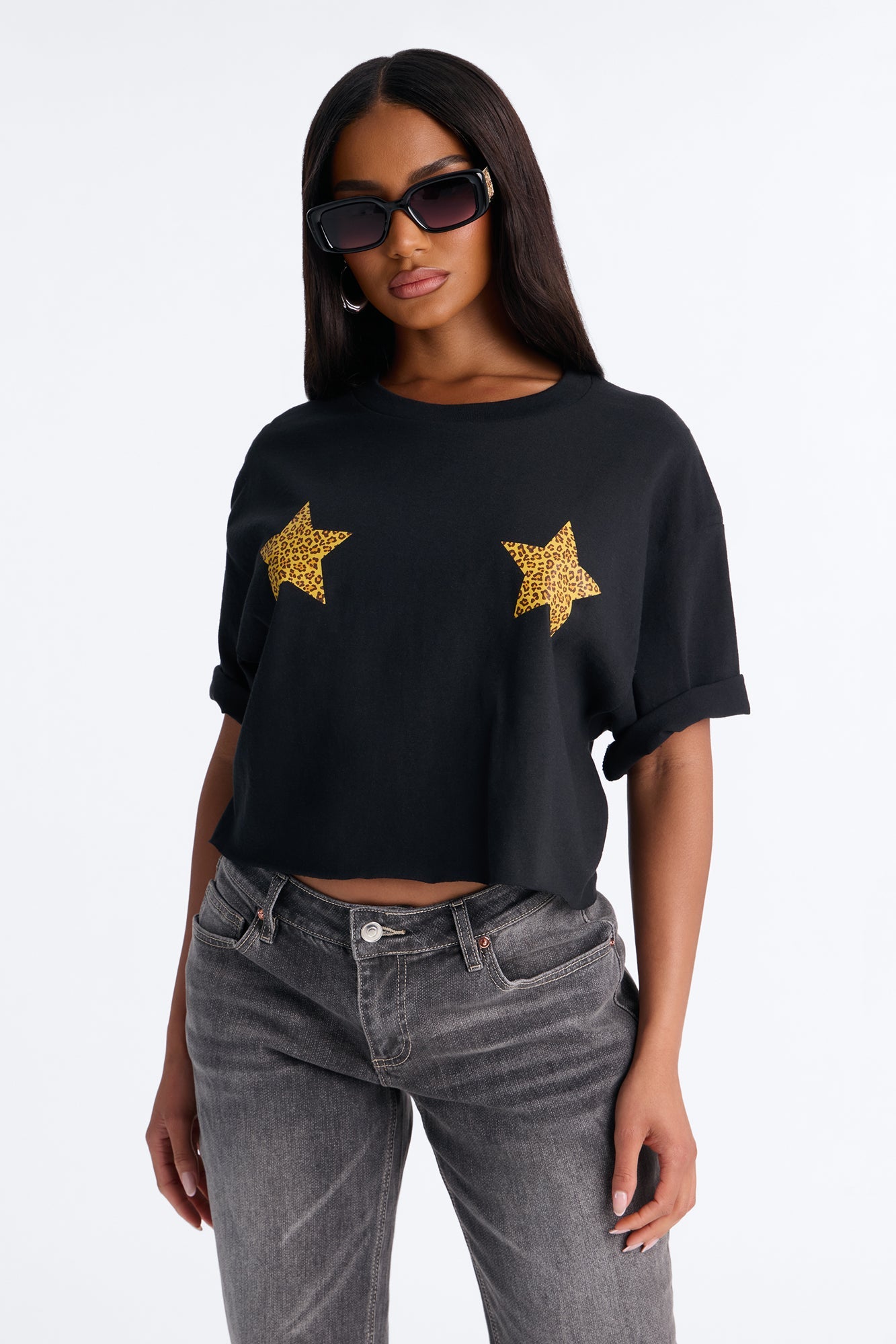 Leopard Star Chest Tee - Black