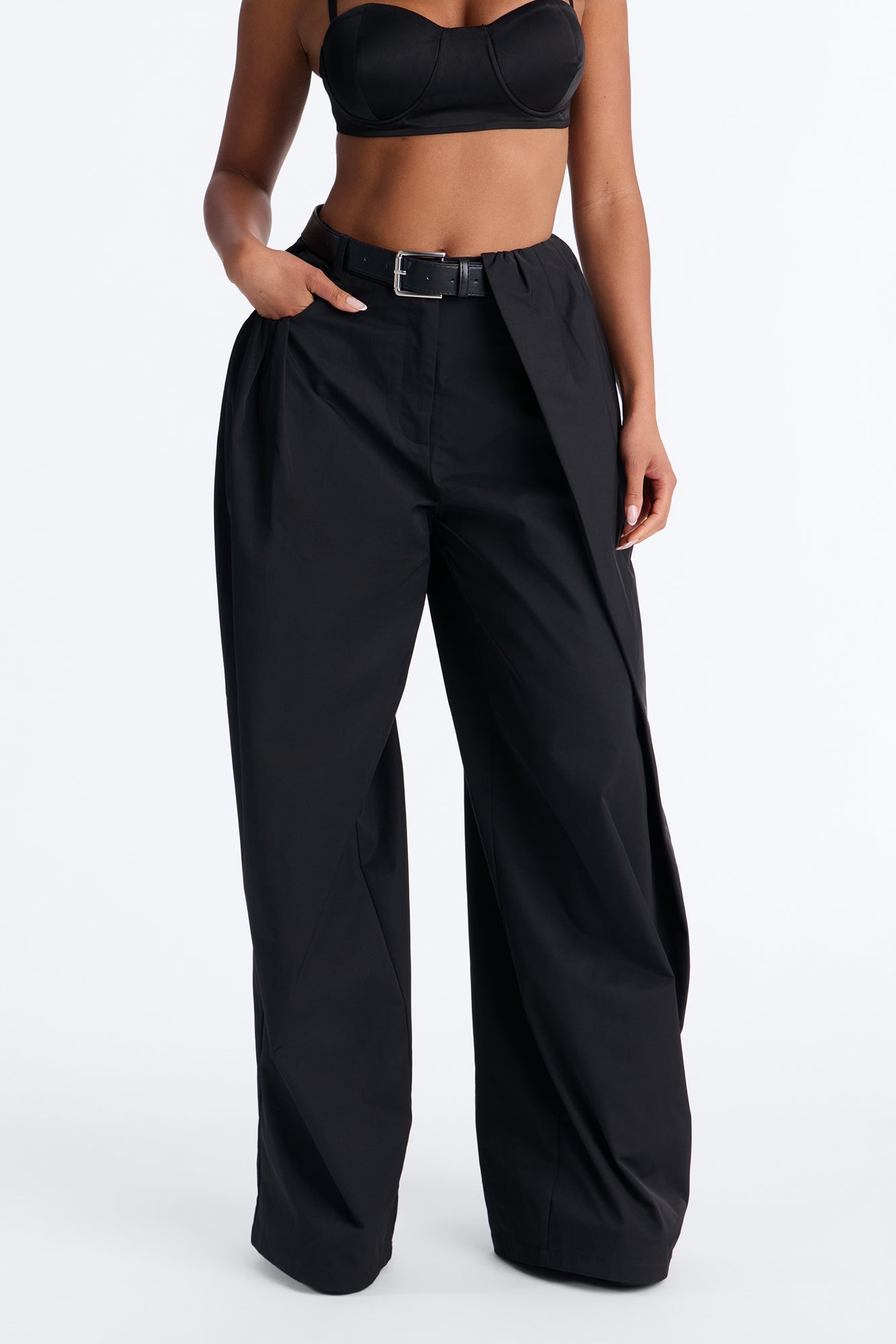 Kass High Rise Belted Wide Leg Pant - Black