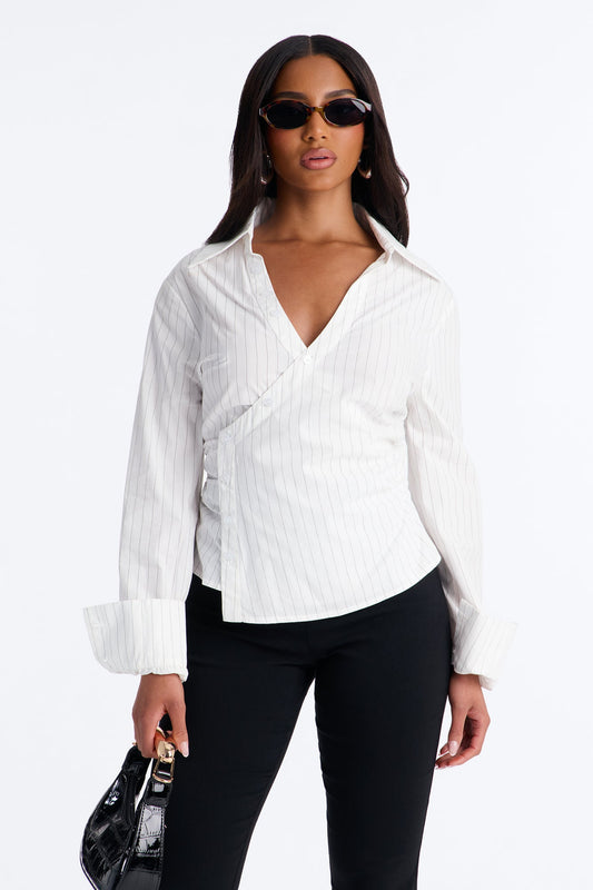 Melissa Asymmetrical Pinstripe Poplin Shirt - White/combo
