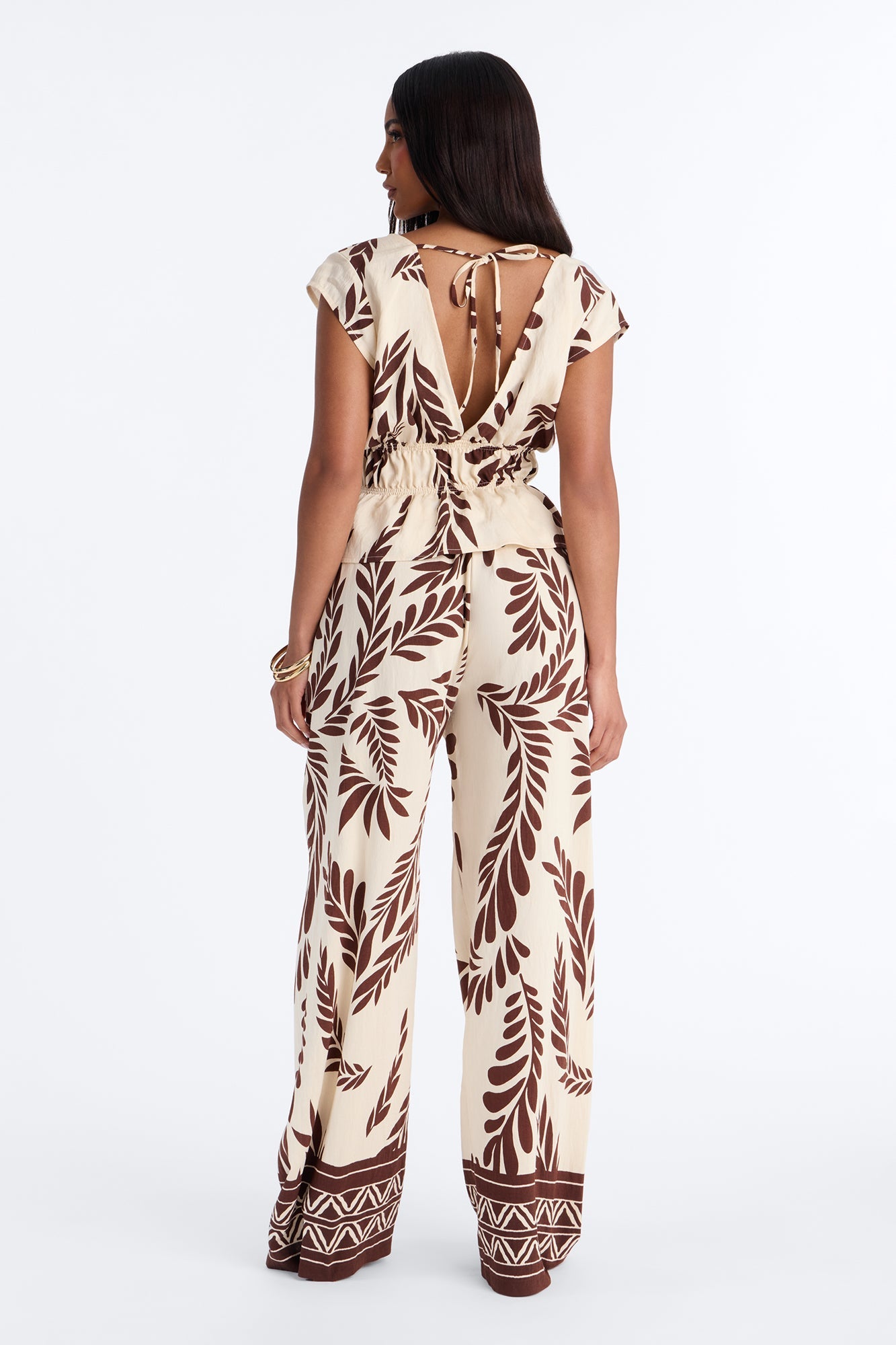 Soriana Linen Floral Pant Set - Brown Combo