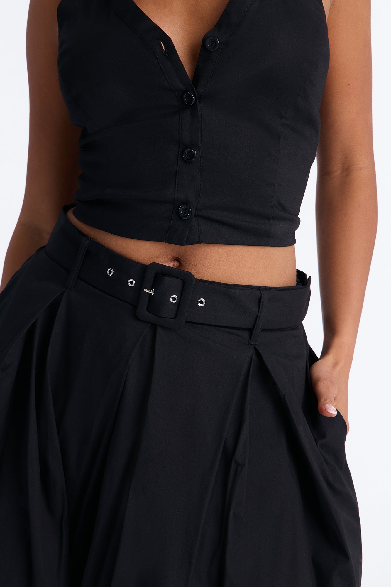 Lana Poplin Halter Maxi Skirt Set - Black