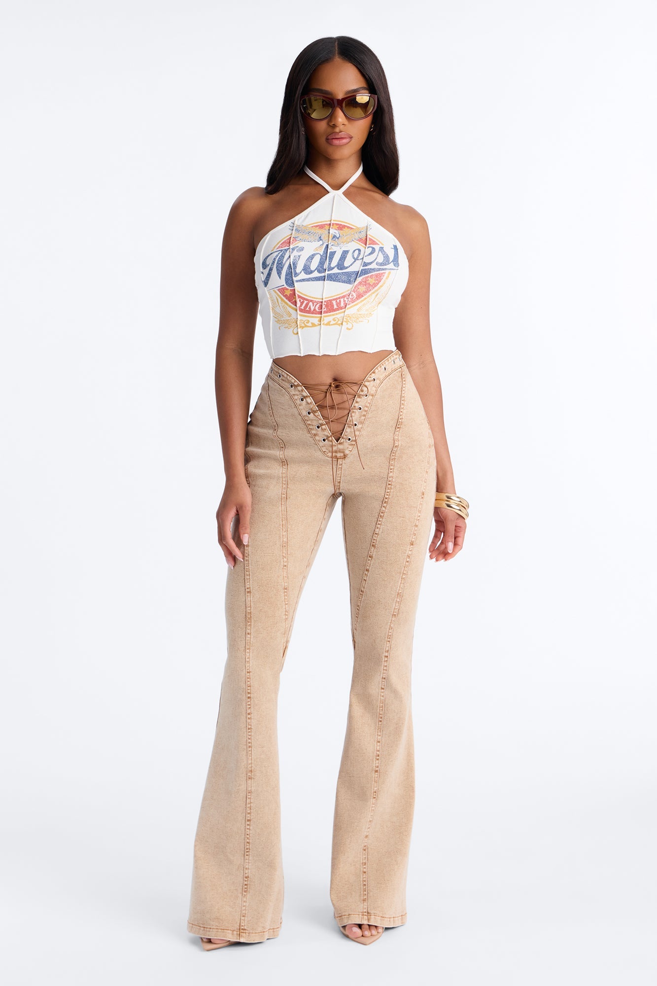 Midwest Cropped Halter Top - White