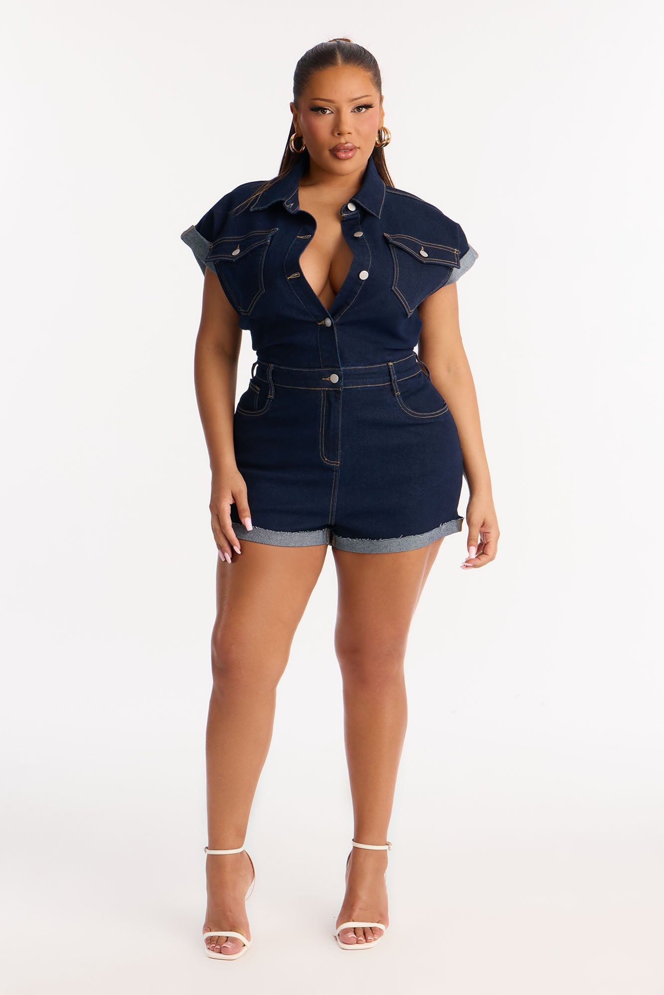 Know You Better Denim Romper - Dark Denim