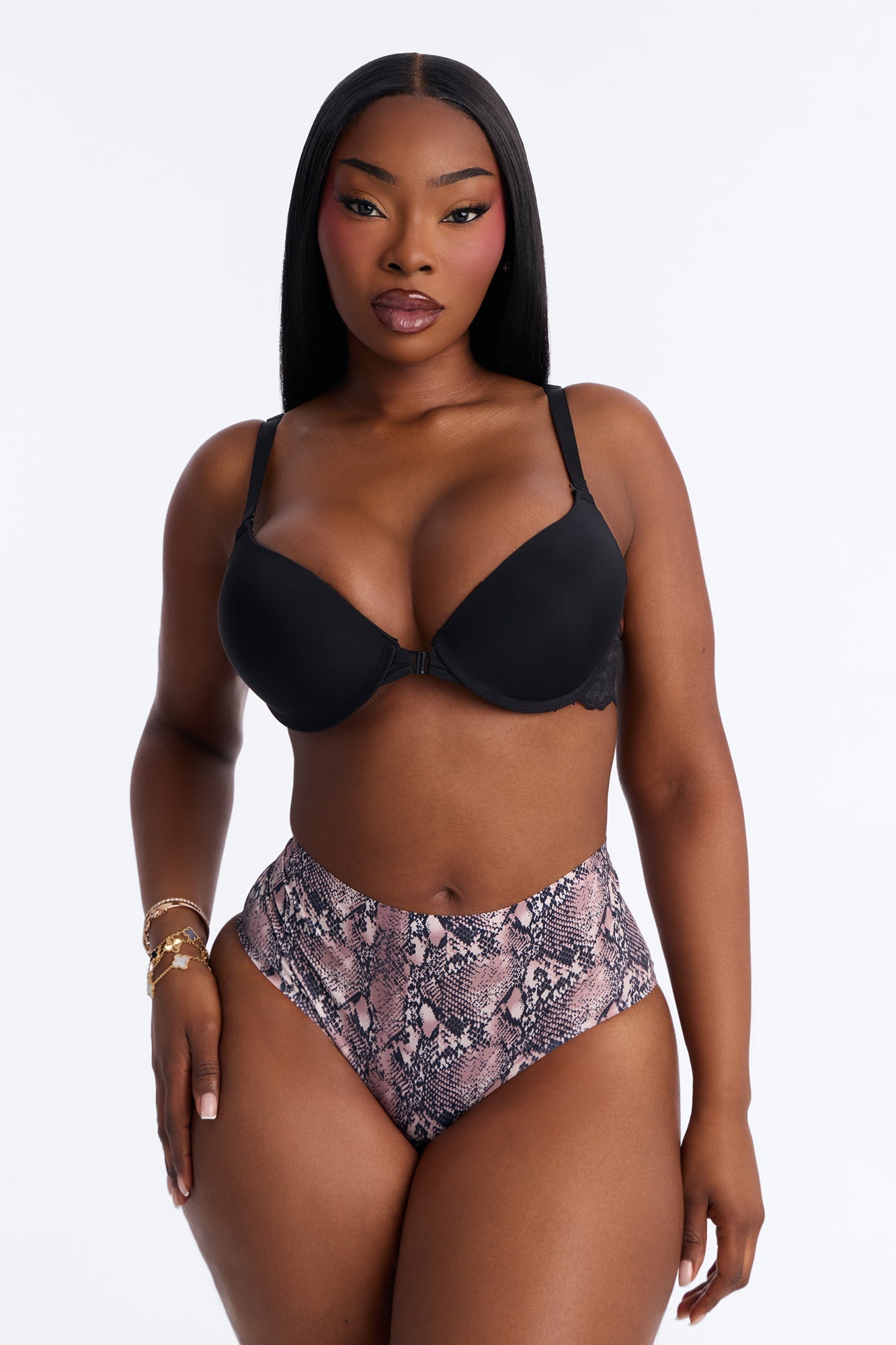No Show Microfiber Smooth Snake Brazilian Panty - Black/Brown