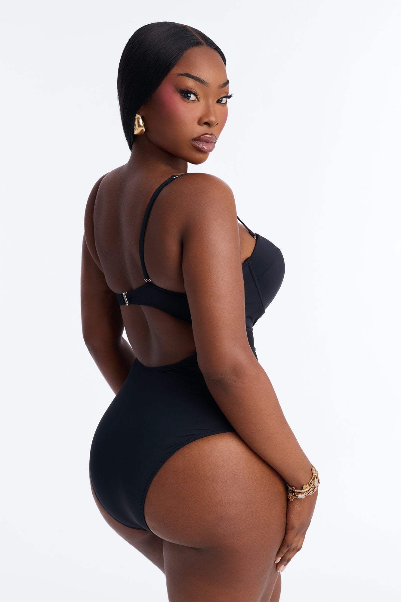 Pier Pressure Underwire Mesh Cutout 1 Piece Swimsuit - Black