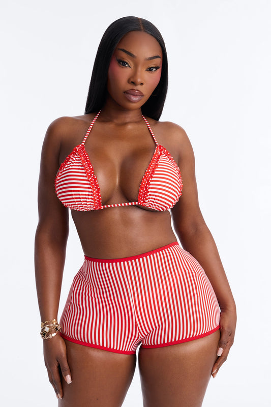 Summertime Fun 3 Piece Bikini & Shorts Sunsuit - Red/White