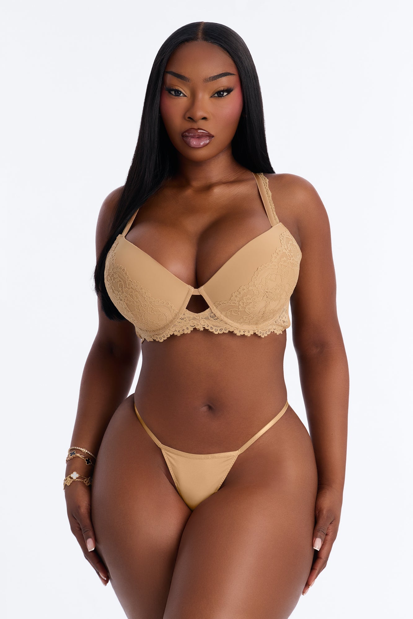 Underneath It All Microfiber Lace Push Up Molded Cup Bra - Tan
