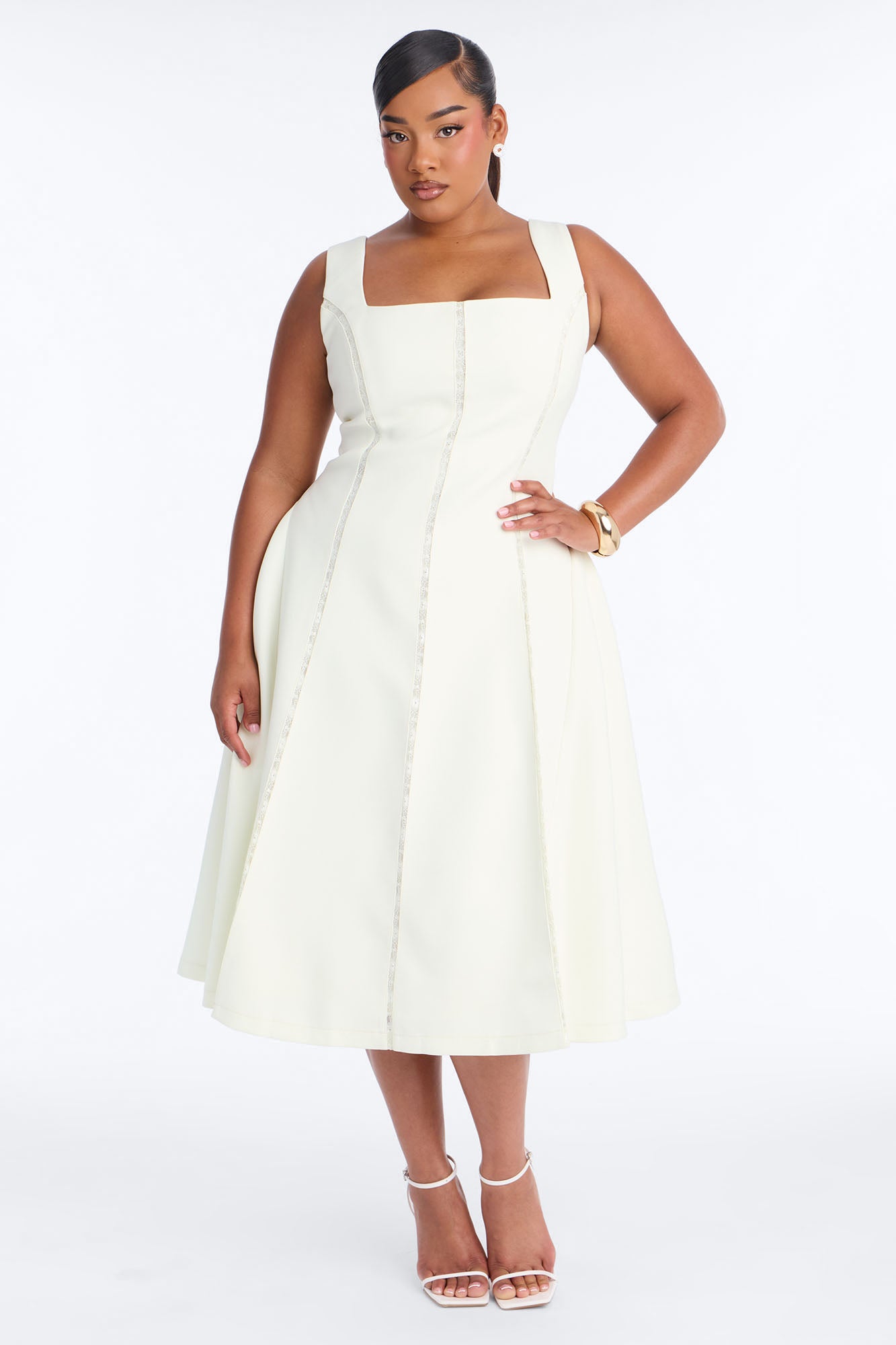 Annabeth Lace Trim Midi Dress - White