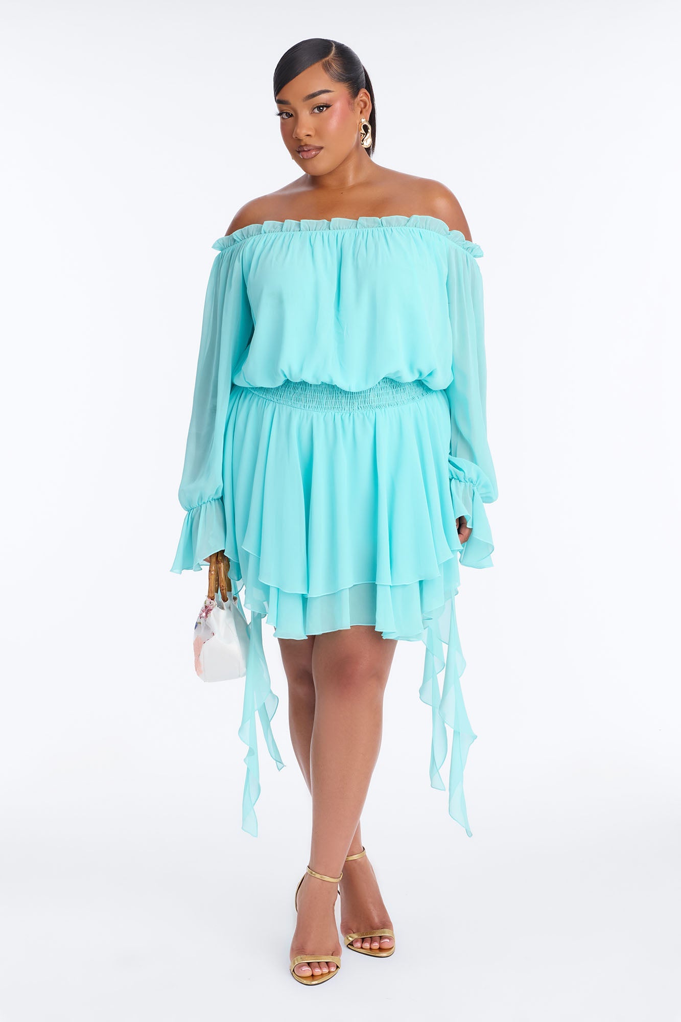 Paulina Ruffle Chiffon Mini Dress - Blue