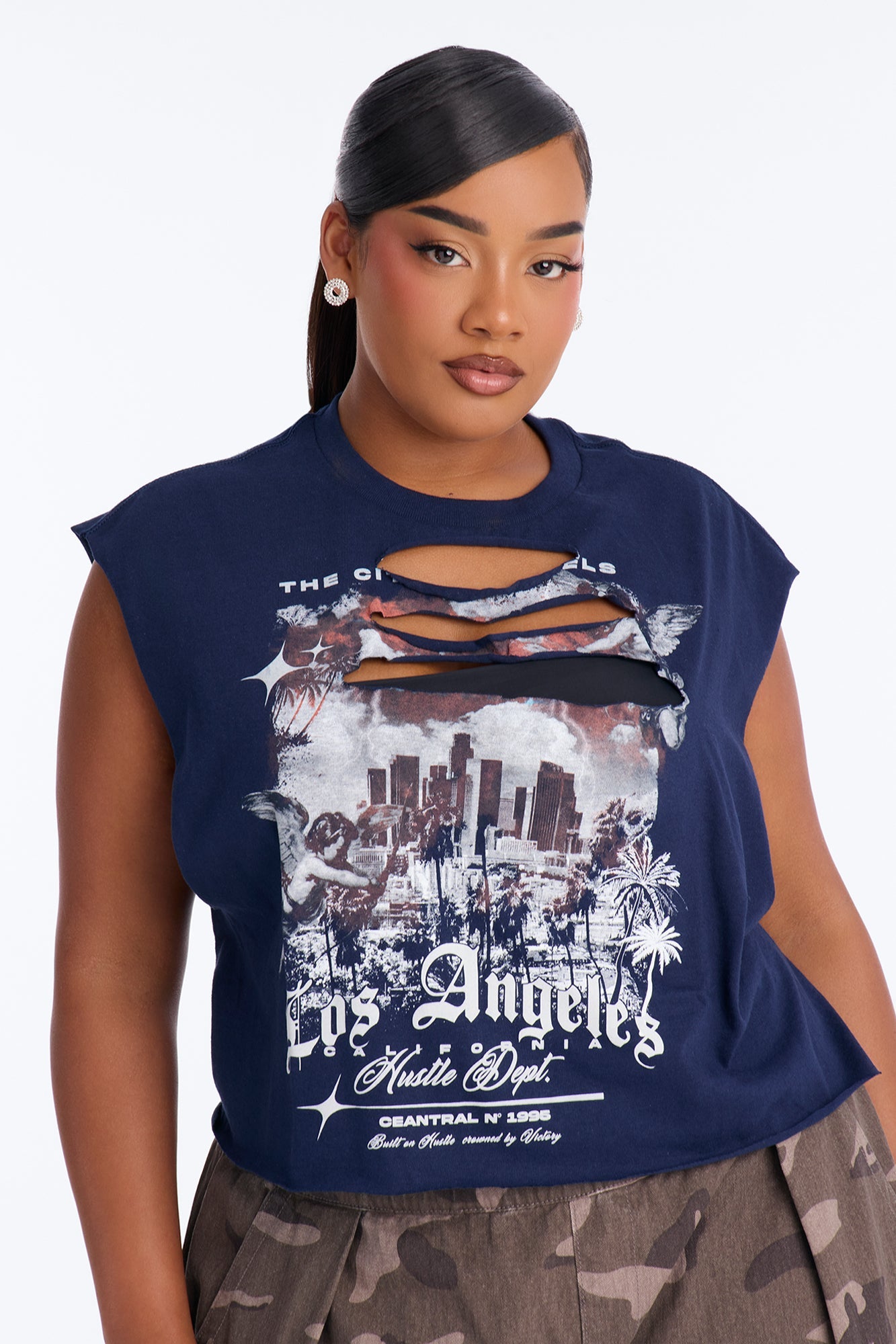 Los Angeles Slash Crop Muscle Tee - Navy