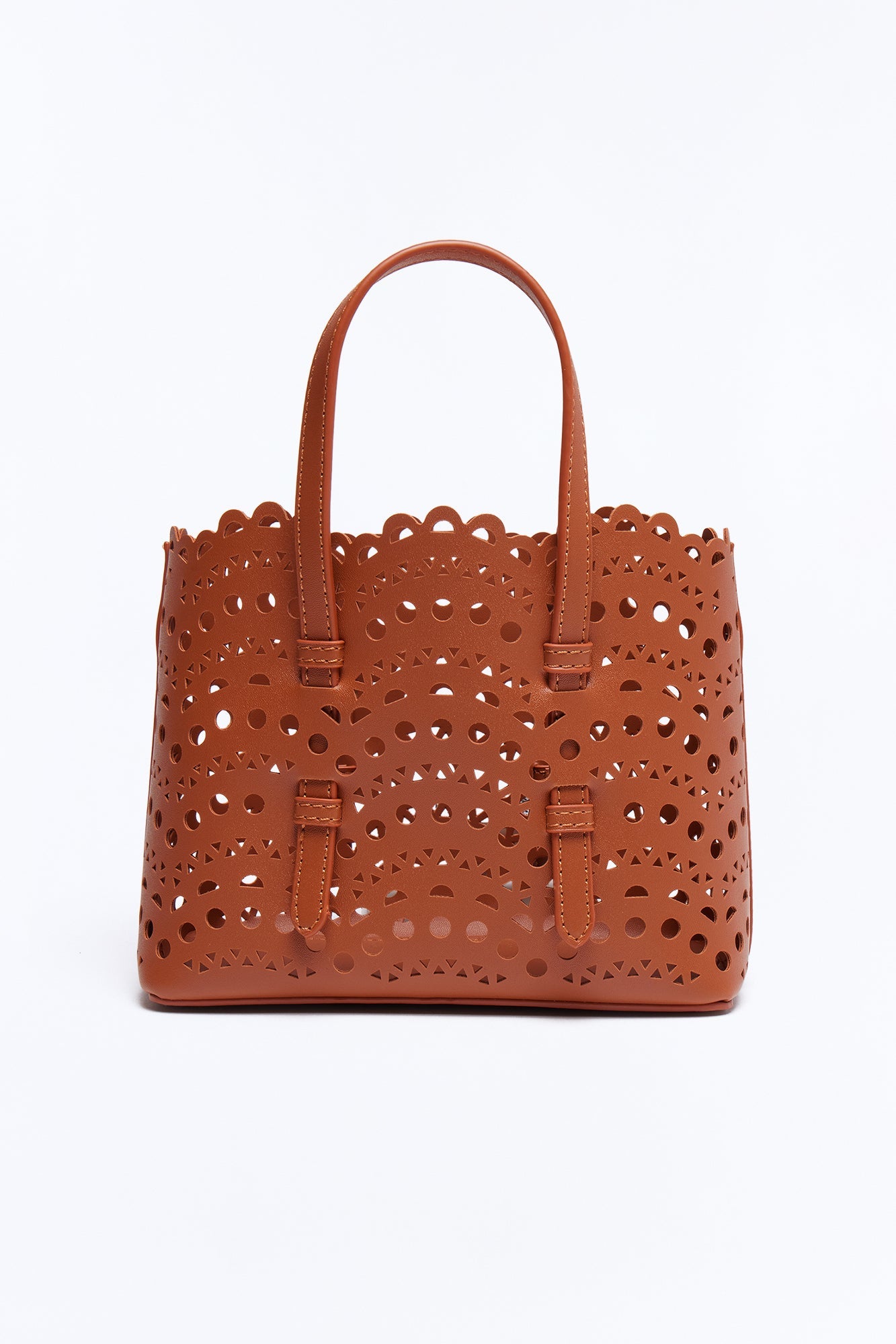 Lace On Faux Leather Crossbody Bag - Cognac