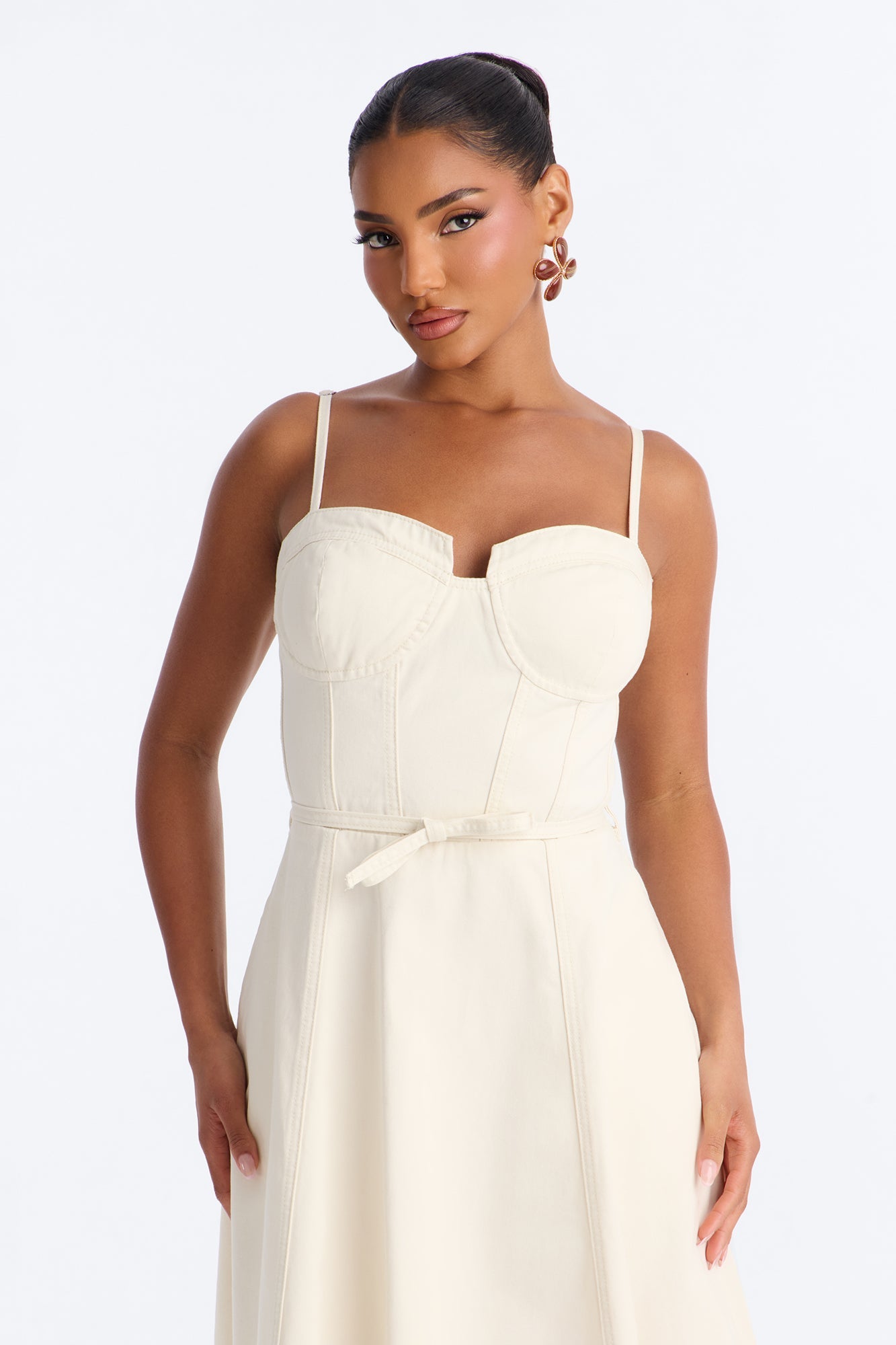 Sweet Chick Denim Midi Dress - White