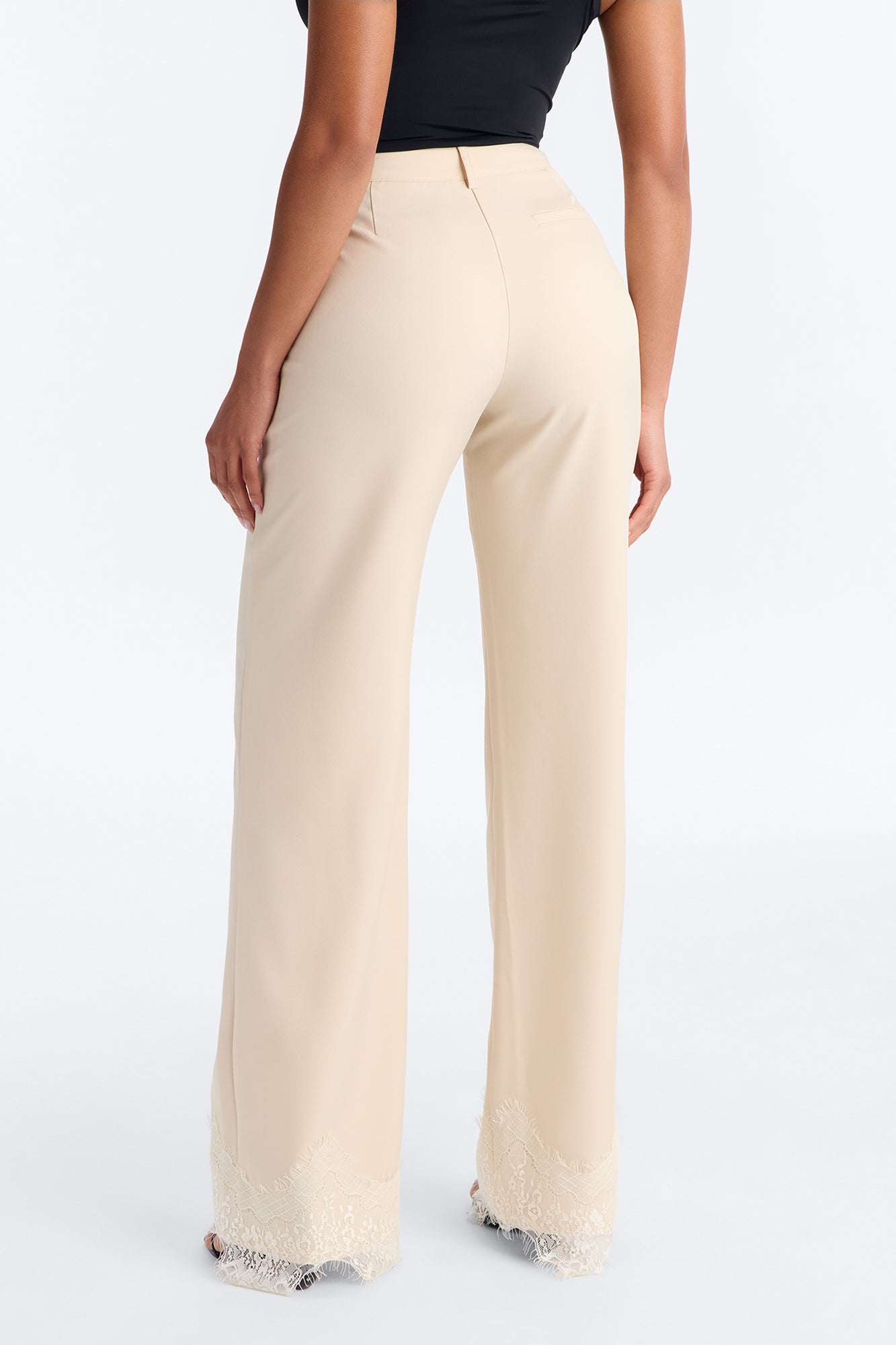 About You Lace Trim Straight Leg Trouser - Bone