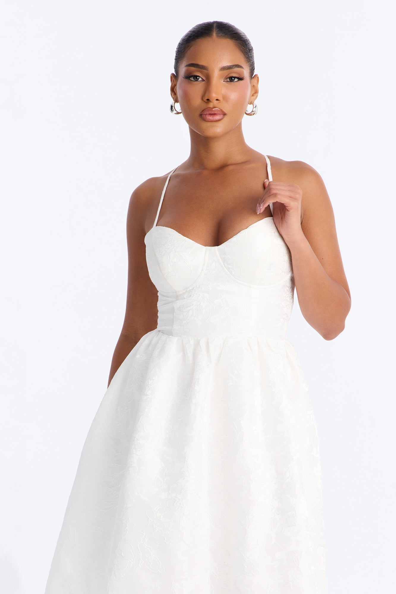 Living A Fairytale Jacquard Midi Dress - White